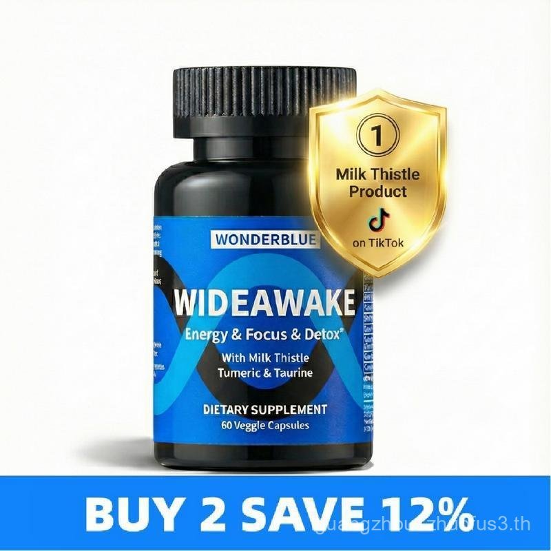 WonderBlue WideAwake Milk Thistle Tumeric & Taurine Capsules for Vitality Energy Detox 60 Veggie Cap