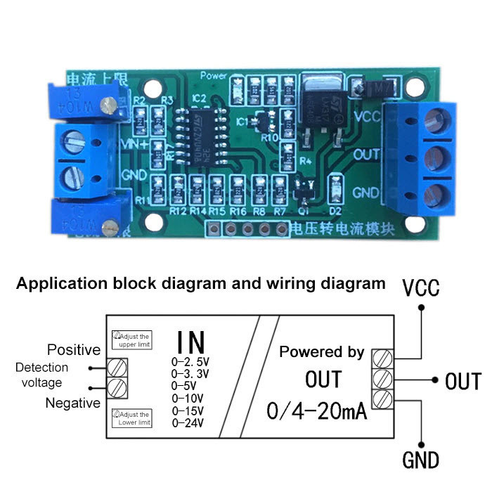 0-15V to 4-20mA VIn :12V-24VDC Linear Conversion Voltage to Signal Transmitter Module