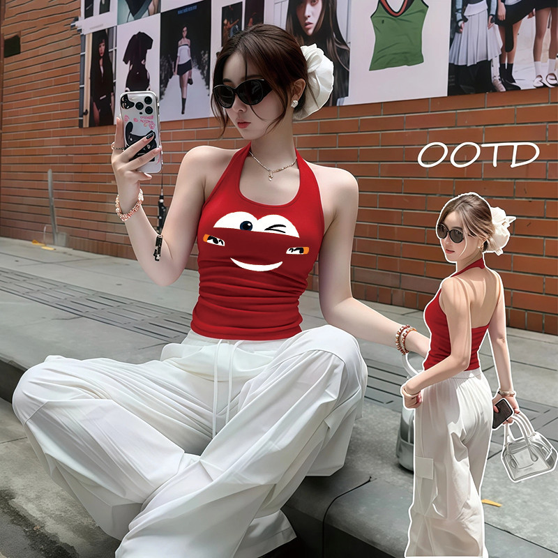 "COD BOOM💥 เสื้อกล้ามผู้หญิง สีพื้น พิมพ์ลาย แขนเปล่า เสื้อคล้องคอเว้าหลัง แฟชั่นเซ็กซี่ เสื้อกั๊ก ผ้านิ่มยืดพอดี /057