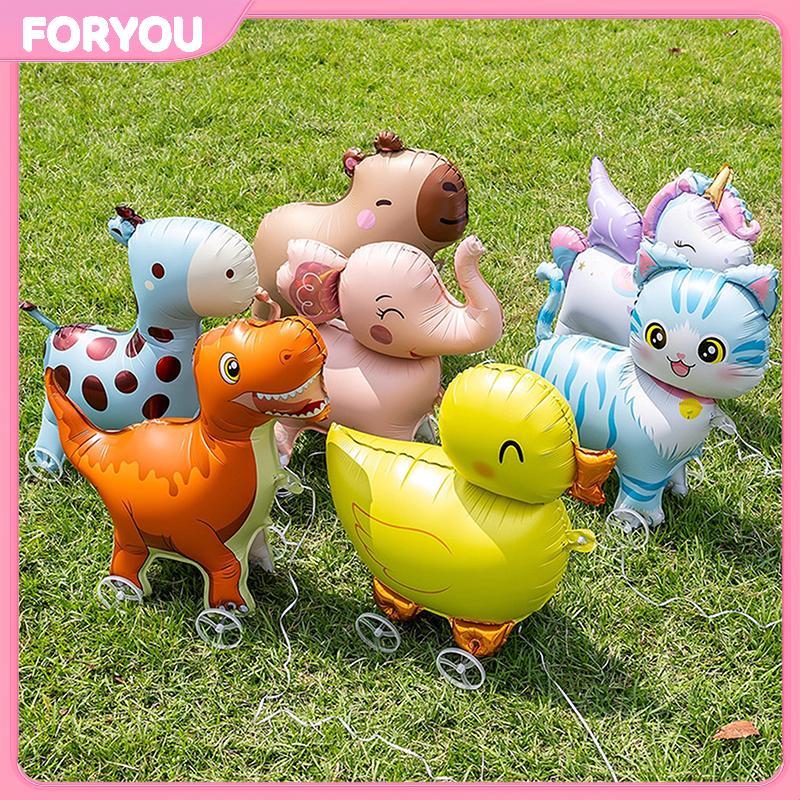 FORYOU 4D การ์ตูนฟอยล์บอลลูนช้างขาตั้งเดินบอลลูนล้อสําหรับเด็กวันเกิดตกแต่ง Baby Shower null
