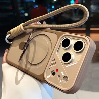 โลหะหรูหราวงเล็บแม่เหล็ก Lanyard สําหรับ iPhone 12 13 14 15 16 17 Pro max Air Plus mecha ซิลิโคนกันกระแทก