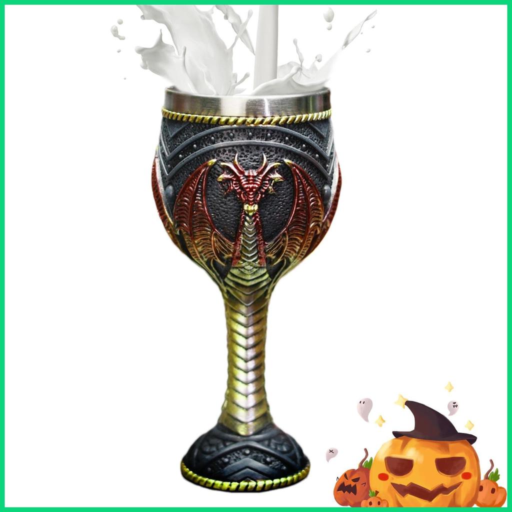 ยุคกลาง Dragon Wine Goblet ยุคกลางเปลวไฟ Dragon Wine Goblet Dragons Chalice Goblet สแตนเลส jiwvn