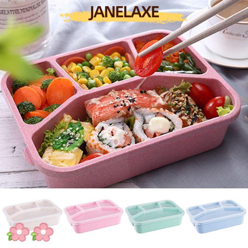 JANELAXE932JN กล่องอาหารกลางวันสไตล์ Jaese, 4 ตารางหลายช่อง Bento, แบบพกพาพลาสติก Leakproof เตาอบไมโ
