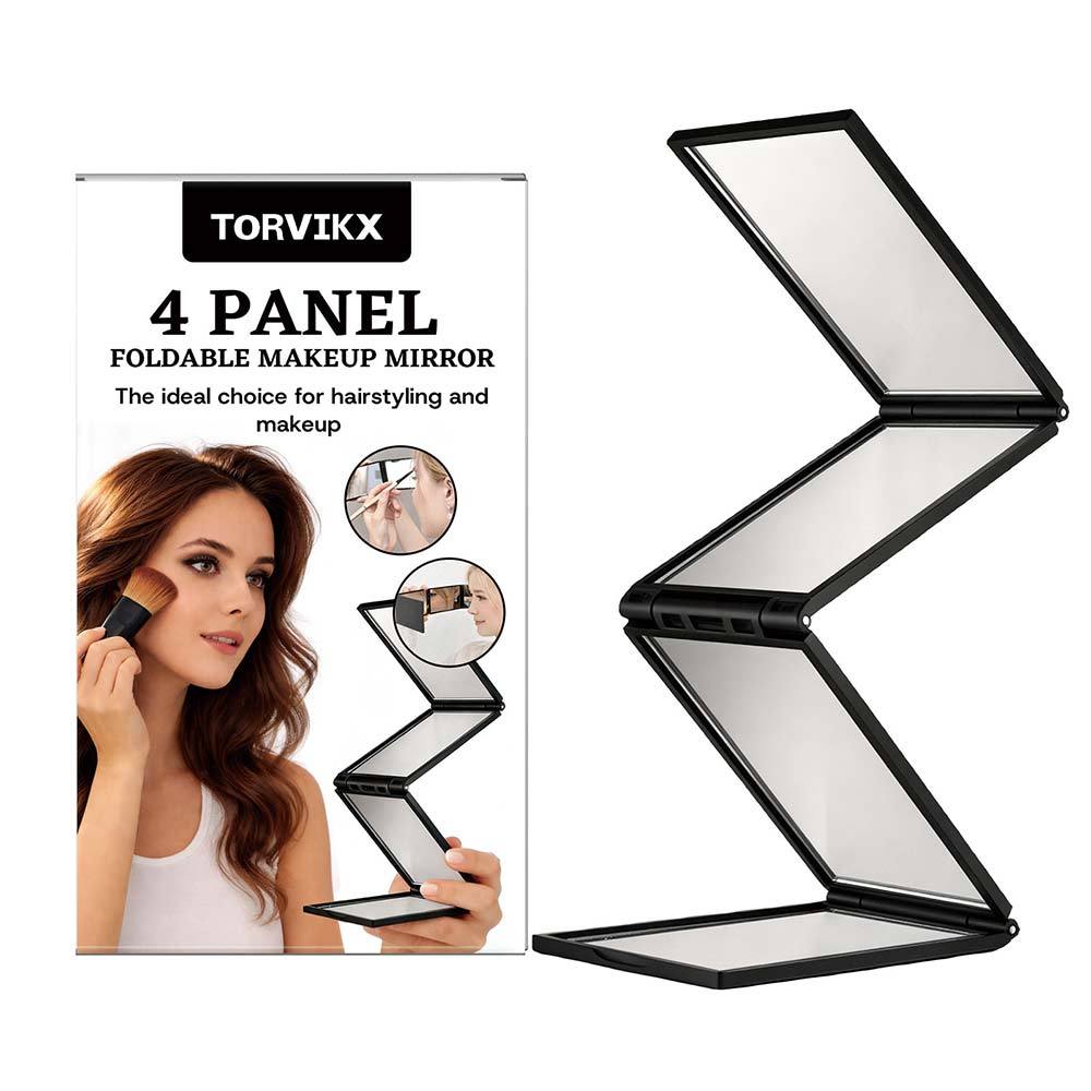 TORVIKK 4 Panel Foldable Makeup Mirror, Multi Angle Adjustable Cosmetic Mirror