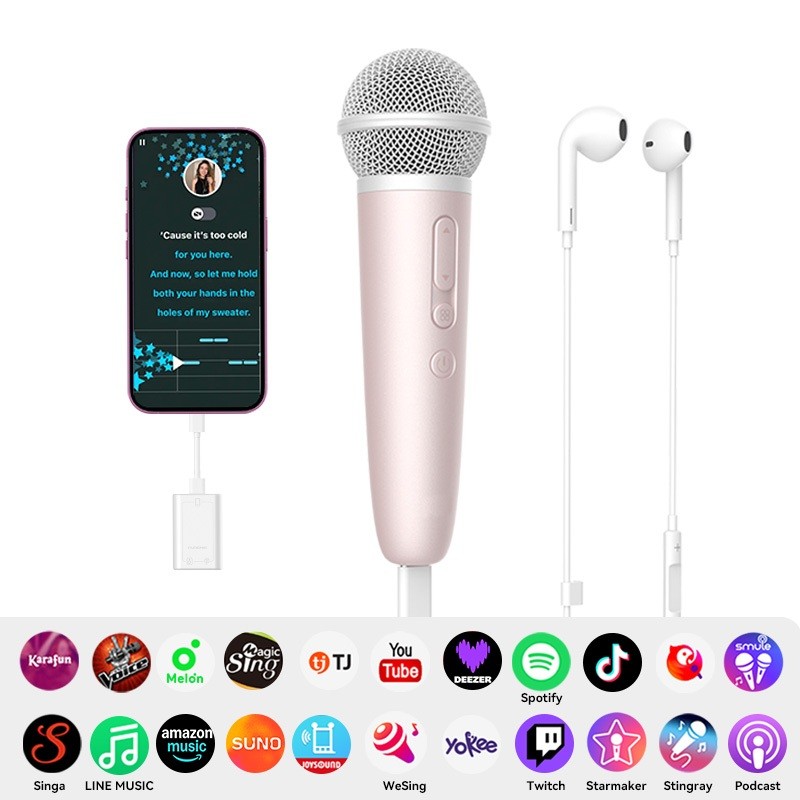 Sing & Record microphone with Earphone Feedback, karaoke Mic Works with ...All Music/Karaoke Apps