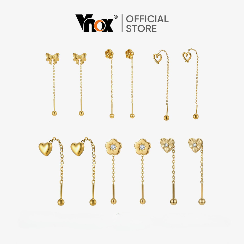 Vnox ต่างหูลายเส้นทองคำ 18K สำหรับผู้หญิง เครื่องประดับงานแต่งงานและของขวัญที่มีสไตล์