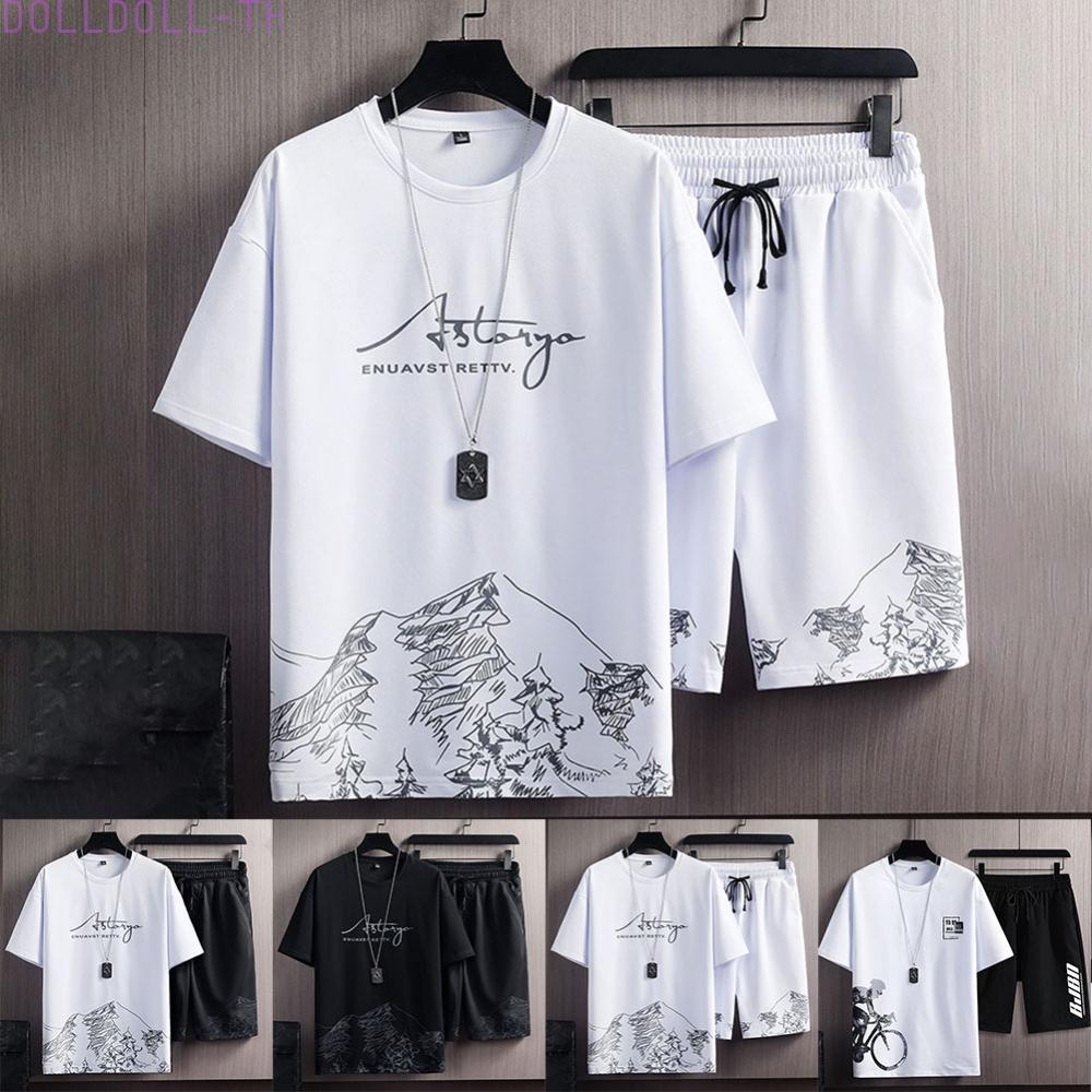 [Dolldoll]Men Tracksuits Summer T-shirt Shorts Set Leisure Men Outfit Sportswear