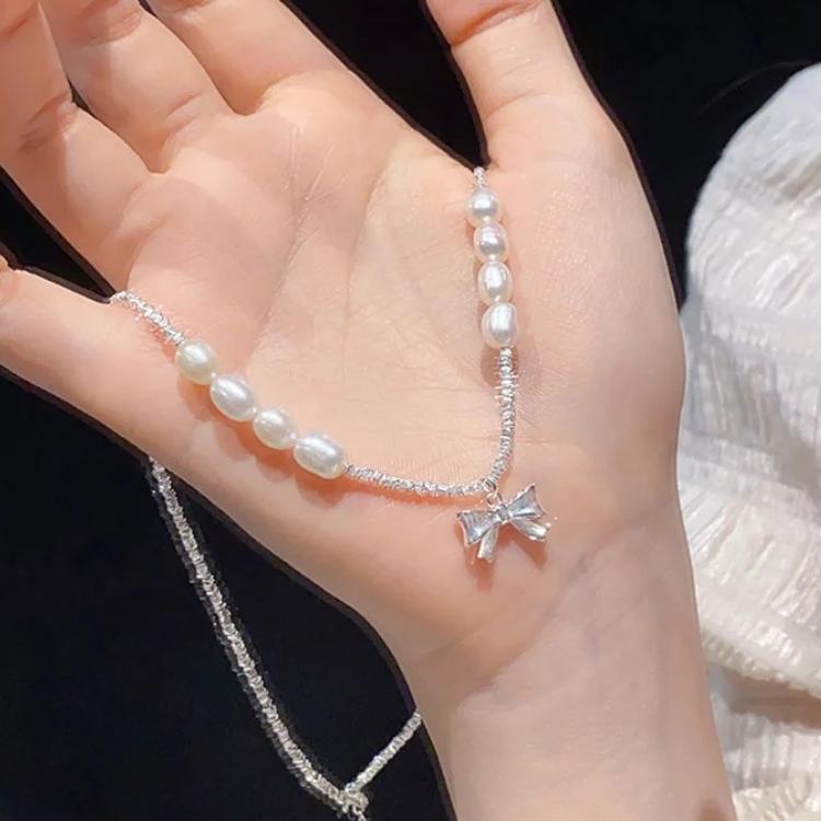 碎银项链女S999新款轻银圆小die2025新款 de Toilette水珠高感众锁骨โซ่สร้อยคอโบว์เงินสําหรับผู้หญิงS999เงินบริสุทธิ์หรูหราNi