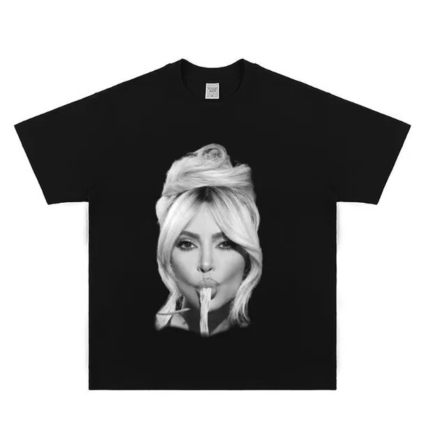 2026 Spring/ Kim Kardashian Tee - A Printed Short-sleeved Pure Cotton American-style V-neck T-shirt 