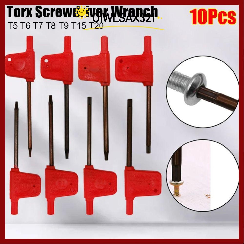 OIWLSAX321 10 ชิ้น Torx สกรู Spanner, เครื่องมือสีแดงธงประเภท Torx ไขควงประแจ, มาตรฐาน T5 T6 T7 T8 T