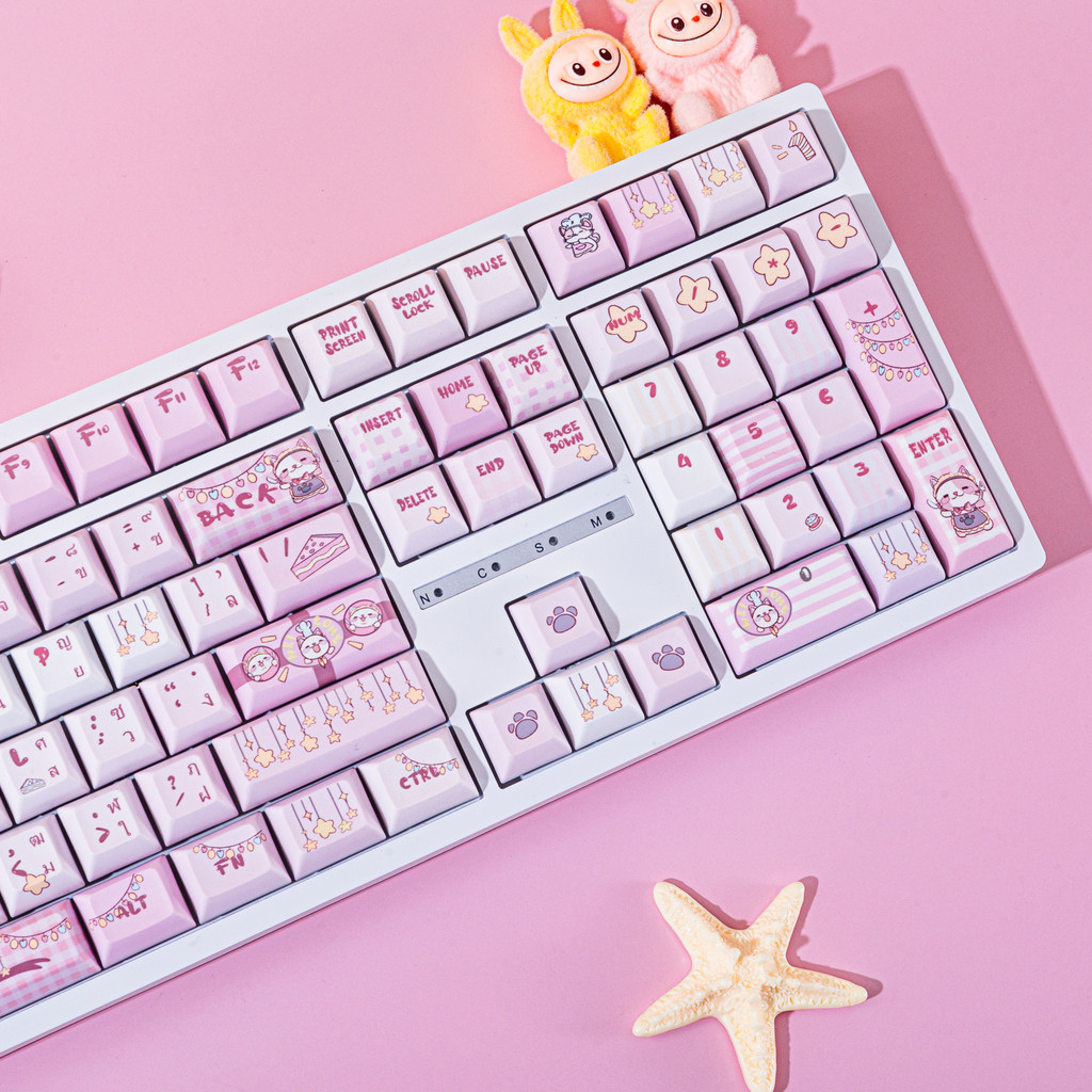 Wishing Meow Keycaps ภาษาไทยสําหรับคีย์บอร์ด PBT KCA โปรไฟล์น่ารัก Keycaps Custom DIY สําหรับ Aula F