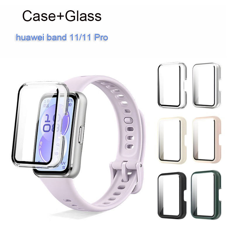 เคสพีซี + ฟิล์มกระจกนิรภัยสําหรับ Huawei Band 11 HD หน้าจอกระจกเกราะป้องกันสําหรับ Huawei Band 11 Pro ฝาครอบกันชนป้องกันการล่มสลาย