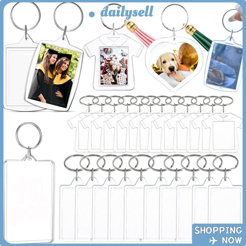 DAILY 5 ชิ้น พวงกุญแจกรอบรูป, Snap-In Custom ใส่ Photo Blank พวงกุญแจ, จี้โปร่งใสพู่อะคริลิคพวงกุญแจ