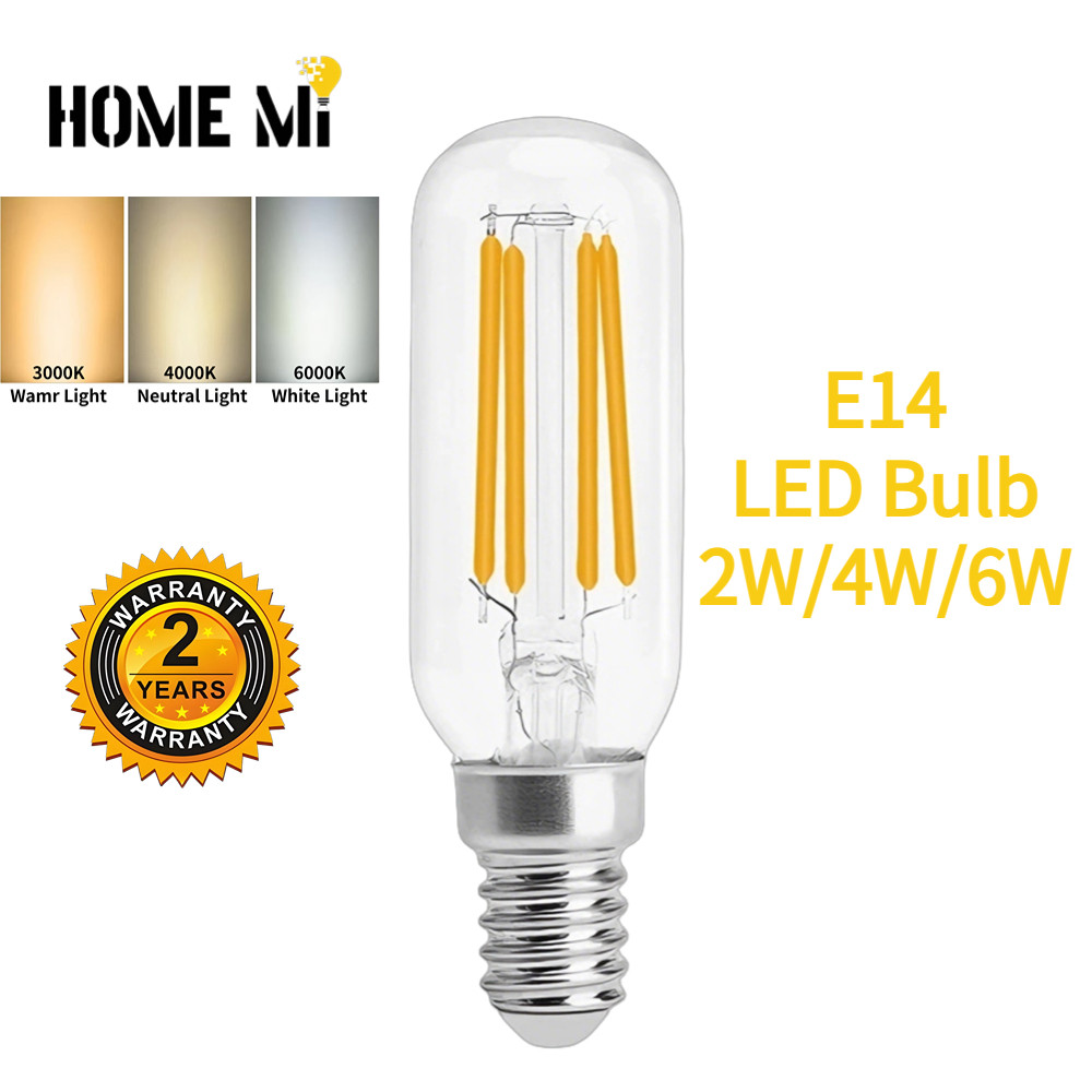 HOME MIรับประกันสองปี LED Filament หลอดไฟ E14 2W 4W 6W T25 แสงสีขาว 6000K Neutral Light 4000K Warm Light 3000K Edison หลอดไฟ Retro หลอดไฟวัสดุแก้ว