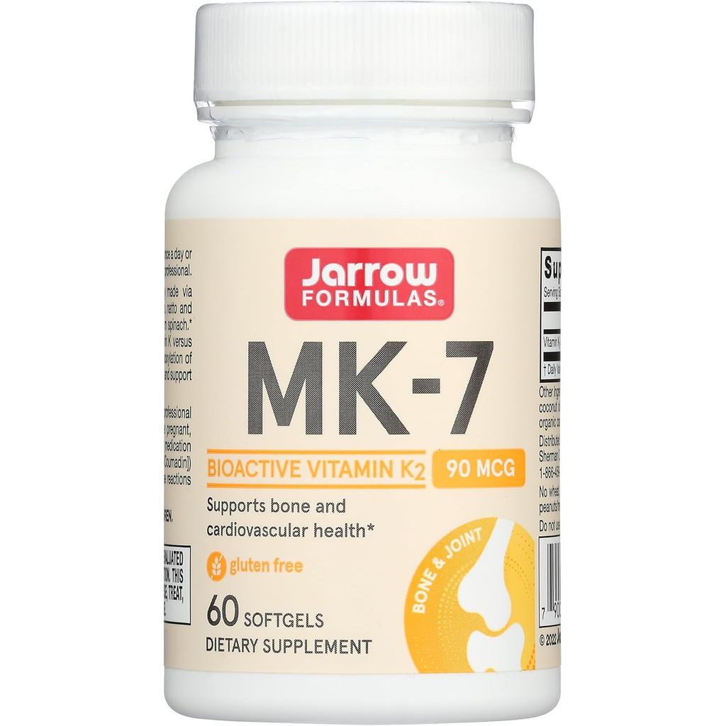 Jarrow Formulas MK-7 90 mcg - Bioactive Form of Vitamin K2-60 Servings (Softgels) - for Bone & Cardi