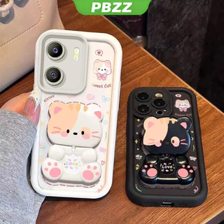 PBZZ FOR เคส เคสสําหรับ VIVO Y15S VIVO Y15A VIVO Y01 เคสโทรศัพท์ Softcase ซิลิโคนกันกระแทกออกแบบใหม่ความงามการ์ตูนแมวพร้อมที่วางสําหรับกระจก JTMMZJ01