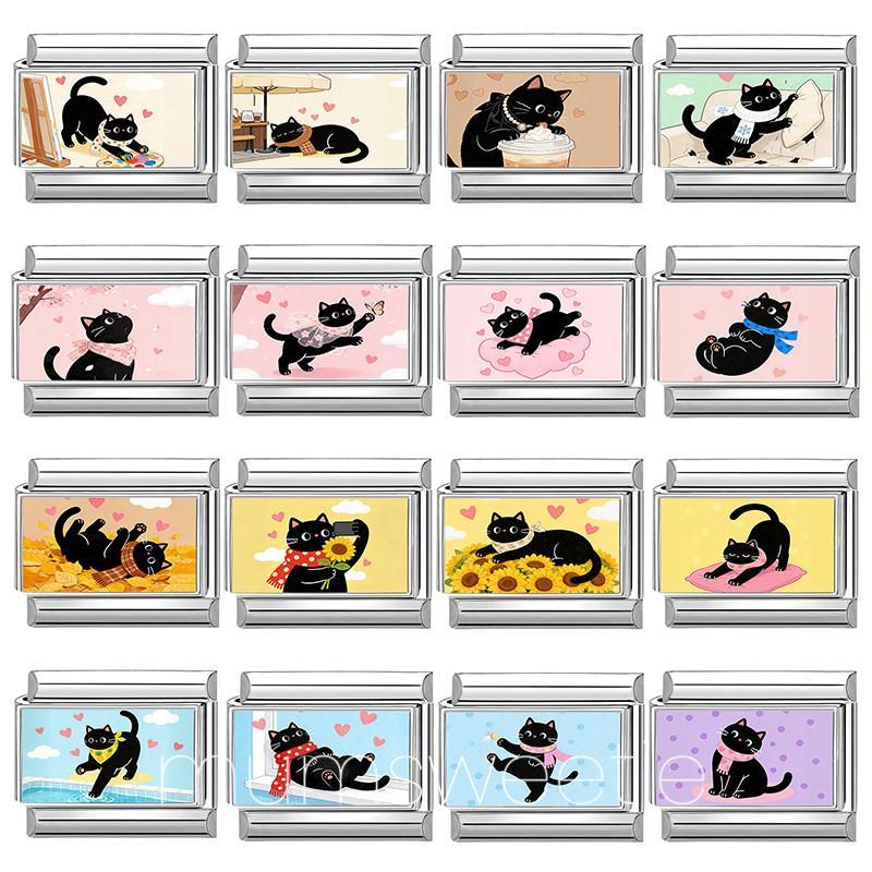 สร้อยข้อมือ charm สัตว์น่ารัก Corgi และแมว ขนาด 9 มม. สแตนเลสสตีล สำหรับผู้หญิง เป็นของขวัญที่สวยงามและสามารถทำเองได้ง่าย