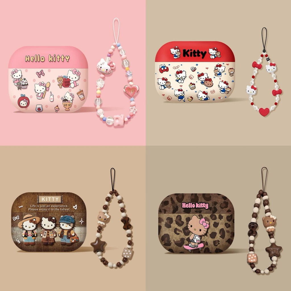 เคสหูฟังคิตตี้น่ารักสําหรับ แอร์พอด 1 2 3 4 มือโปร 2 แอร์พอด มือโปร3 ชุดหูฟังบลูทูธไร้สายฝาครอบป้องกันพร้อมจี้