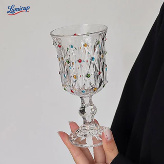 แก้วกระจก230ml ลายสลักคริสตัลจุดสีรุ้ง | แก้วดื่มชาเย็น สไตล์อินสตา เหมาะของขวัญ งานปาร์ตี้