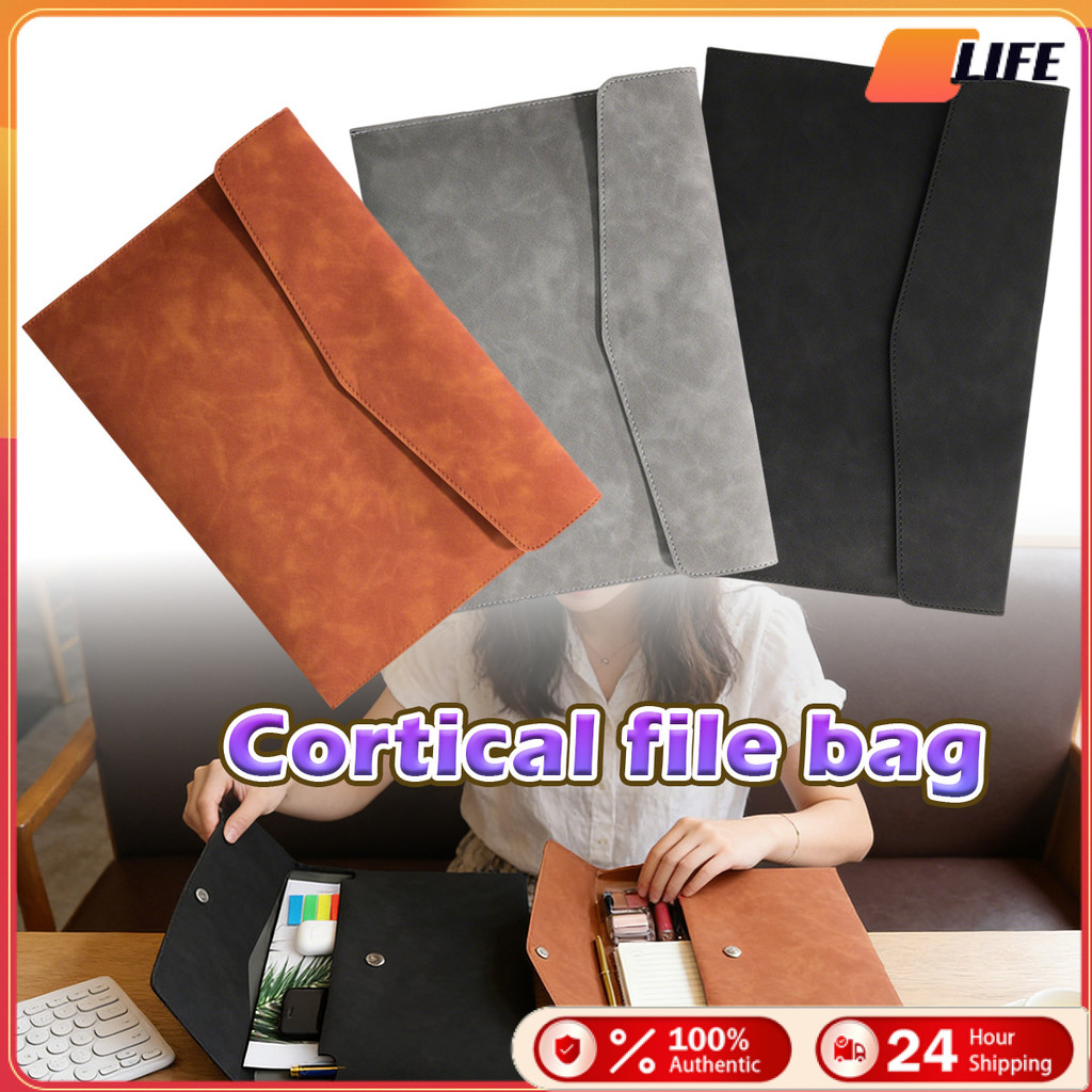 เก็บปลายทาง！กระเป๋าหนัง กระเป๋าธุรกิจ 2ชั้น ขนาด34*23.5CM วัสดุPVC มีความจุใหญ่ มีแม่เหล็ก อเนกประสงค์ สำหรับเอกสารA4