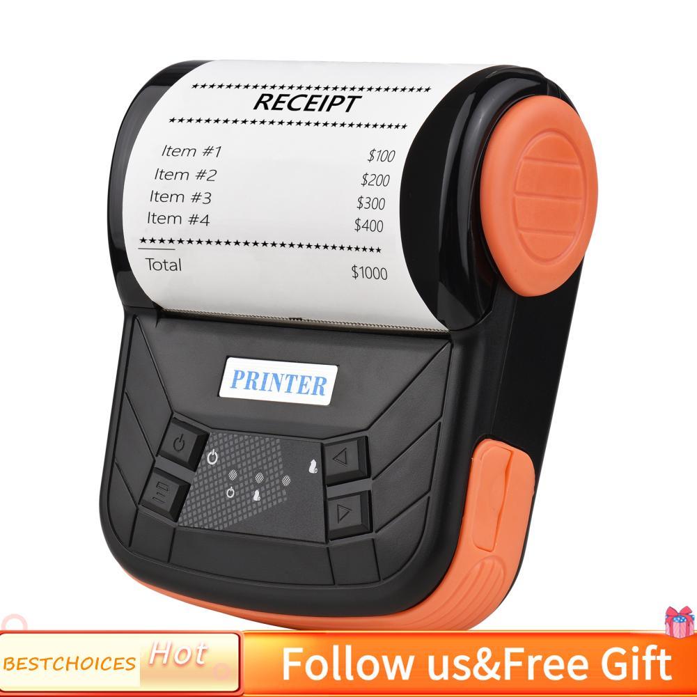 Bestchoices Bestchoices แบบพกพา 80 มม. เครื่องพิมพ์ใบเสร็จแบบใช้ความร้อนไร้สาย BT บิลมือถือสำหรับระบ