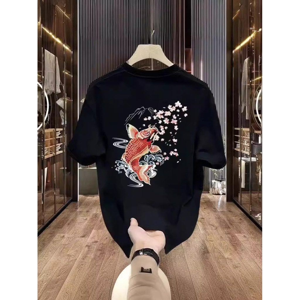 ร้อยรอบคอสไตล์T Slim-fit Bottoming Heavy Topยี่ห้อเสื้อฤดูร้อนรุ่นเสื้อผู้ชายเกาหลีครึ่งTwtแขนอินเทร