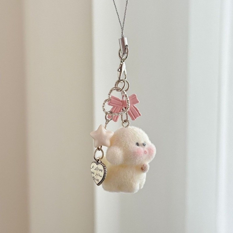 น่ารัก Kawaii Fuzzy สุนัขแมวสัตว์จี้พวงกุญแจสาวโทรศัพท์ Lanyard แฟชั่น Furry Charm โทรศัพท์มือถือ Charm Keycord