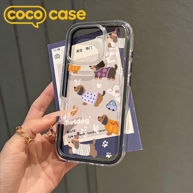เคสไอโฟน 2-in-1 โปร่งแสง ขอบสี มี 3 สีให้เลือก ลายสุนัขดั๊กชุน 17/17Pro/17ProMax/16/16Pro/16ProMax/15/14/13/12/11/X/XS/X