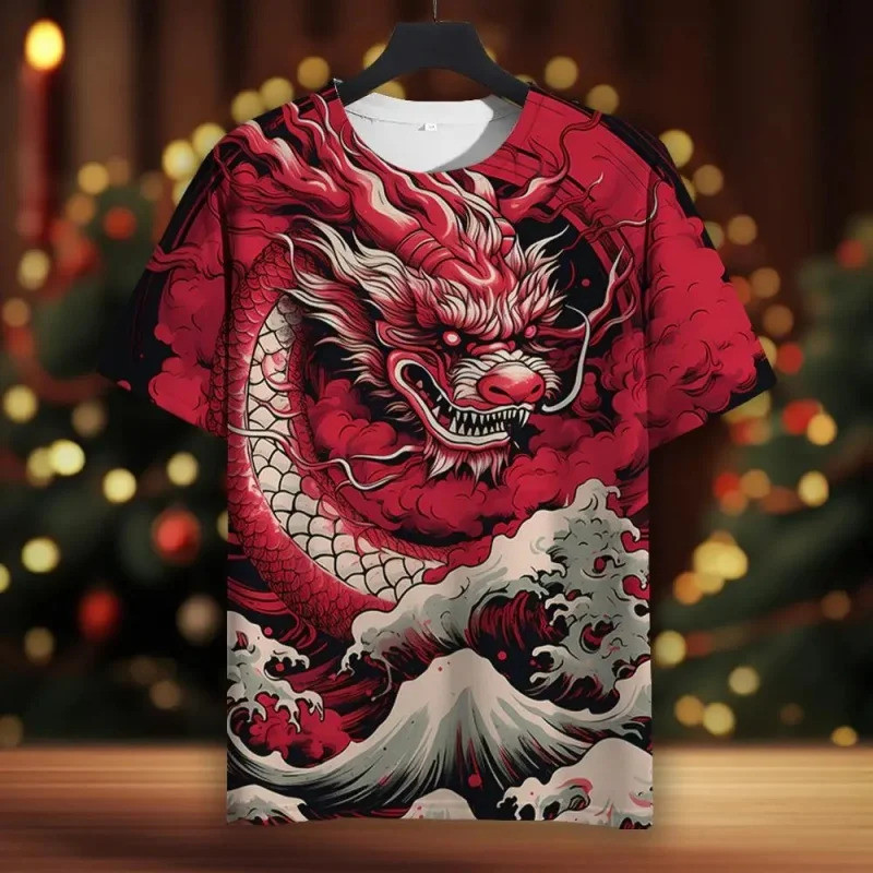 Retro Dragon Pattern Men's T-shirt with 3D Print - Stylish Oversized Summer Shirt