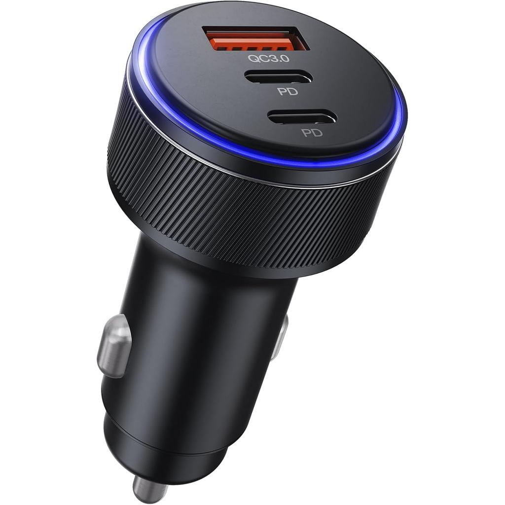 ที่ชาร์จแบตในรถ USB-C, 3-Port 90W Fast Car Charger, Dual USB-C & USB-A Car Power Adapter, PD3.0 & QC
