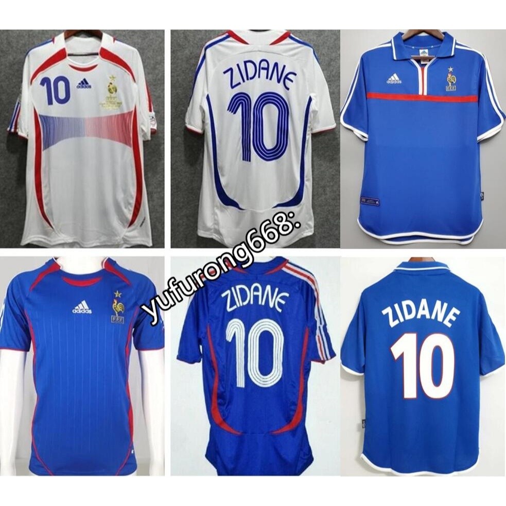 เสื้อบอลคลาสสิกยุโรป Retro France 2002-2006 สไตล์Vintage พร้อมลายเซ็นซีดานและเฮนรี่