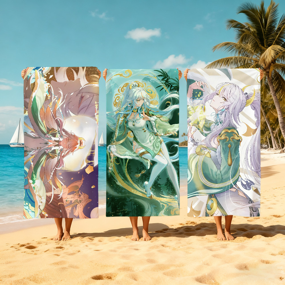 Genshin Impact Zibai ผ้าเช็ดตัวชายหาดแห้งเร็วผ้าเช็ดตัวนุ่มของขวัญสําหรับ Travel Gym Shower Camping 