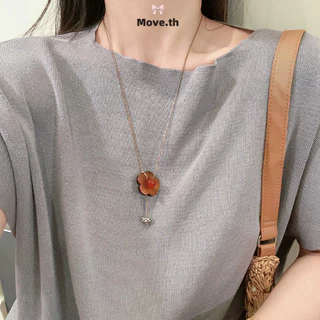 ในไทย-พร้อมส่ง✨สร้อยคอจี้ดอกไม้ไม้ วินเทจโบฮีเมียน ยาว ใส่ได้ 4 ฤดู คล้องเสื้อกันหนาว-Move
