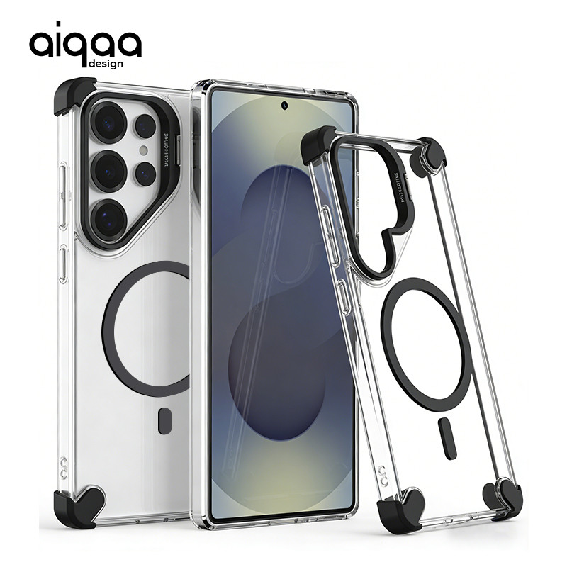 Aiqqa สําหรับ Samsung S26 25 24 Ultra Case เข้ากันได้กับเกรดทหารในขาตั้ง, การออกแบบที่ทนต่อการตก, การป้องกันรอบด้าน (สีชมพู / สีดํา)