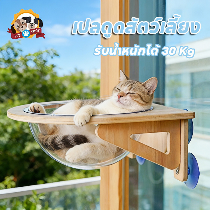 หลุมแมว หลุมอวกาศใส งานไม้มินิมอล ที่นอนนอนแมวติดผนัง พร้อมหลุมใสอะคริลิค รับน้ำหนักได้ 30 Kg