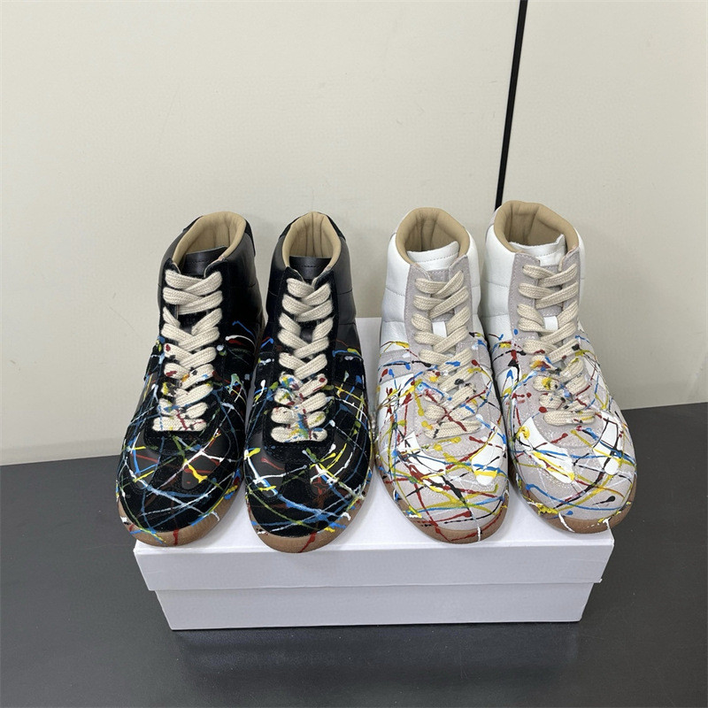 Q8UP MM6 Retro graffiti splatter high-top German training shoes for men, new genuine leather color-b