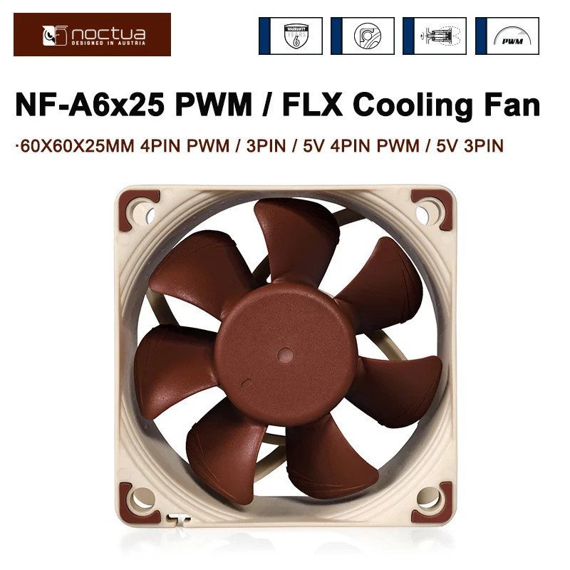 Noctua NF-A6x25 พัดลมกรณี 60 มม.คอมพิวเตอร์ Cooles พัดลม 5 V/12 V อัจฉริยะควบคุมอุณหภูมิ CPU พัดลมหม