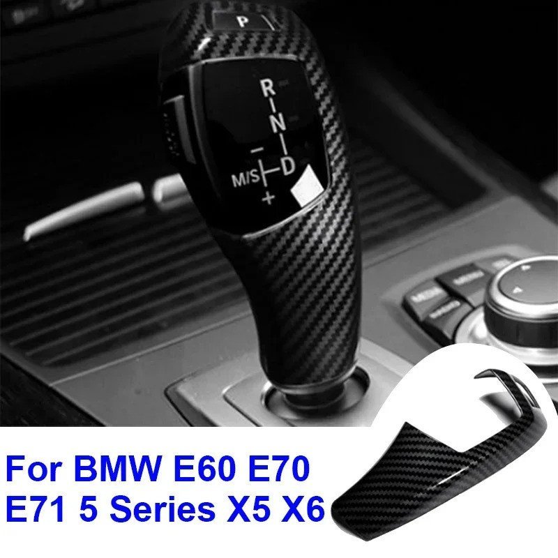 เกียร์รถคันเกียร์ SHIFT KNOB COVER สีดําสําหรับ BMW E60 X6 E70 E71 2008-2013 คาร์บอนไฟเบอร์เกียร์ LE
