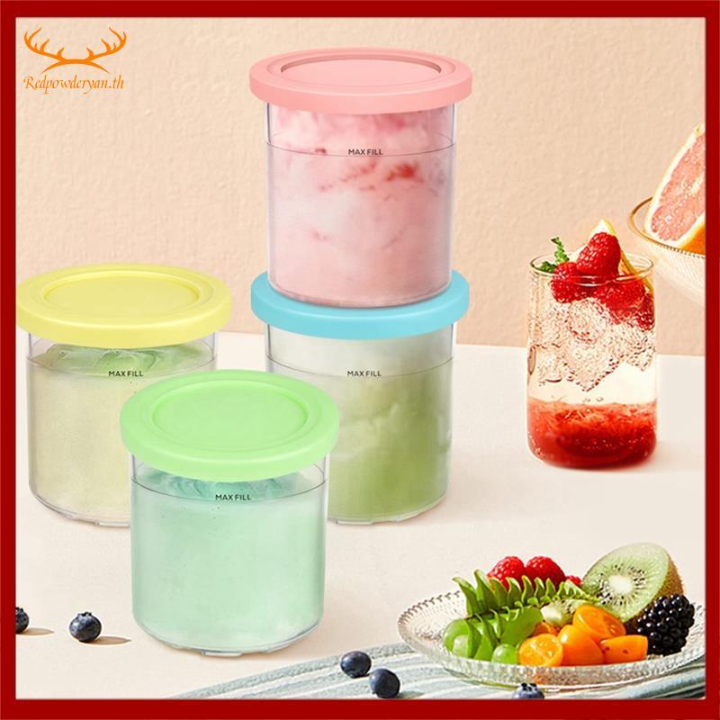[Redpowderyan.th] 4PCS Ice Cream Pints และฝาปิดสําหรับ Creami NC301 NC300 NC299AMZ Series Ice Cream 