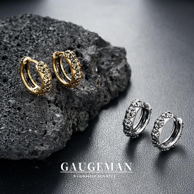 GAUGEMAN ต่างหูห่วงแกะสลักไขว้สําหรับผู้ชาย, กระดุมข้อมือหูอเนกประสงค์ลายหรูหราวินเทจ X974 #