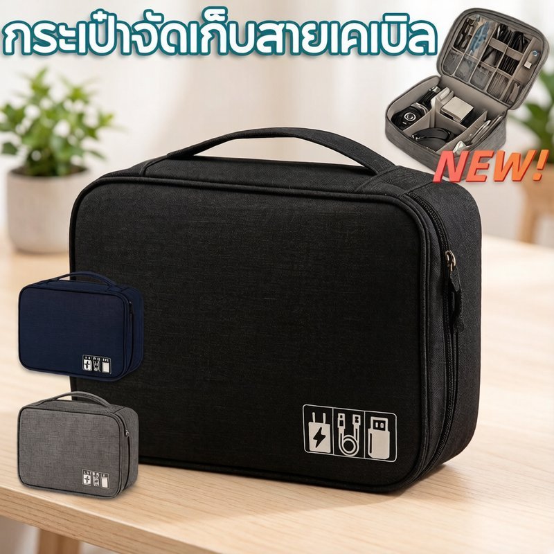 กระเป๋าจัดเก็บสายเคเบิล กระเป๋าจัดเก็บอุปกรณ์ พกพาสะดวก กันน้ำ กันกระแทก มีช่องแบ่งพื้นที่ ทนทาน
