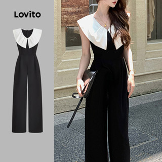 Lovito จั๊มสูทสีพื้นเรียบหรูหรา จั๊มสูทฤดูร้อน/ฤดูใบไม้ผลิสำ…