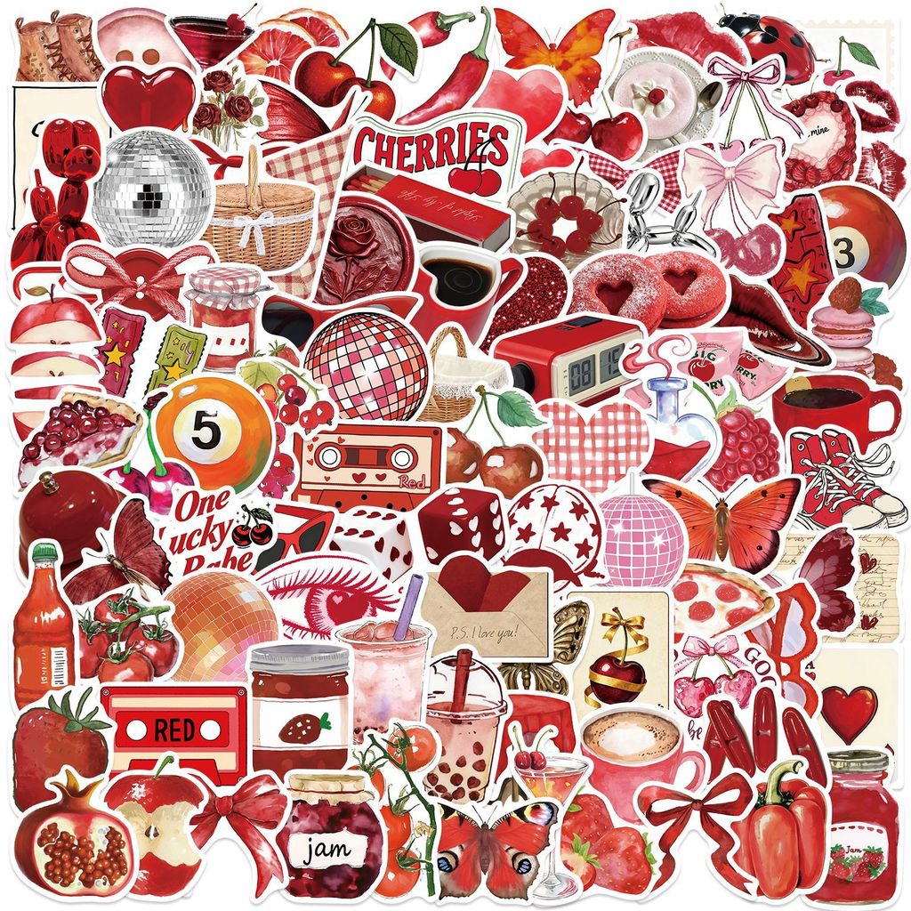100 ชิ้นสีแดงเชอร์รี่สาว Retro ความงาม Graffiti สติ๊กเกอร์กันน้ํา PVC Decals สําหรับกีตาร์