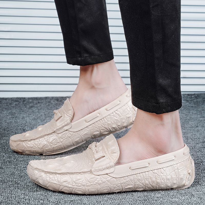 Peas Shoes Mens Driving Shoes Korean Version Crocodile Pattern Leather Shoes Social Spirit Guy Slip-