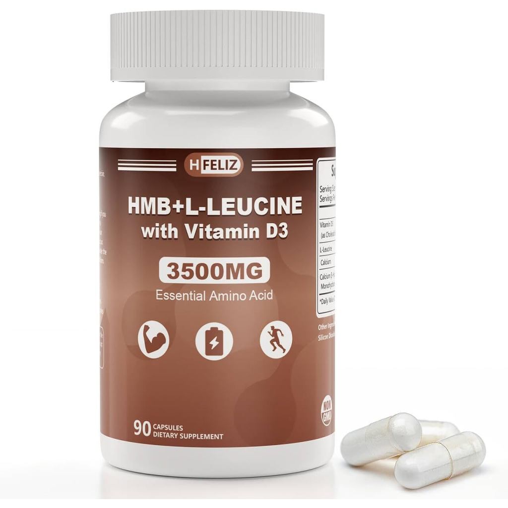 HMB และ Leucine , 3500mg L-Leucine HMB พร้อมวิตามิน D3, Amino Acid BCAA สําหรับผู้ชาย, มังสวิรัติ, ป