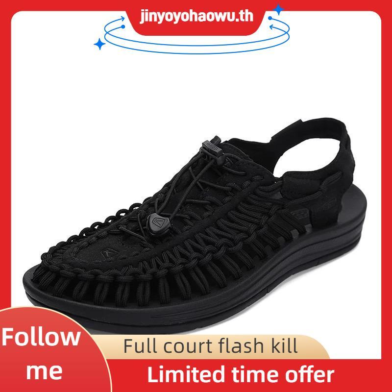 Keen Uneek ของแทั (สีขาว/สีดำ) รองเท้าแตะกีฬากลางแจ้ง ทำด้วยมือ 100% ระบายอากาศได้ดี ใส่ได้ทั้งชายแล