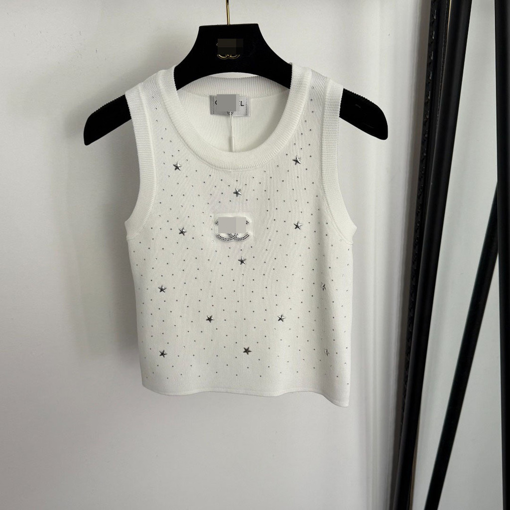 NRH0 C**h Sweet new style five-pointed star rhinestone-embellished knitted slim-fit camisole