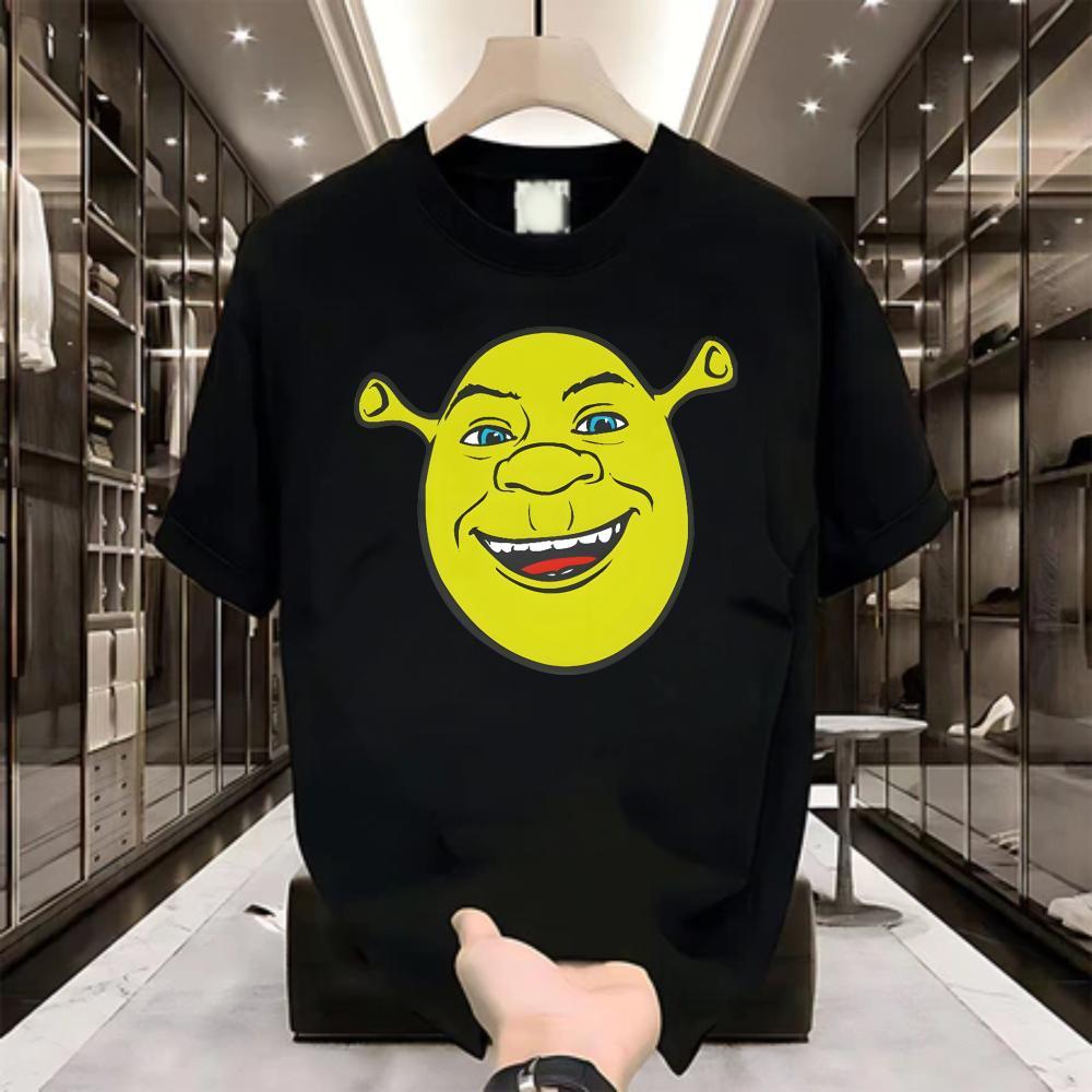 แฟชั่นMen's T-Shirt Short Sleeved Short Sleeve Shrek Face Print Design Cotton COD Short Sleeve T-Shi