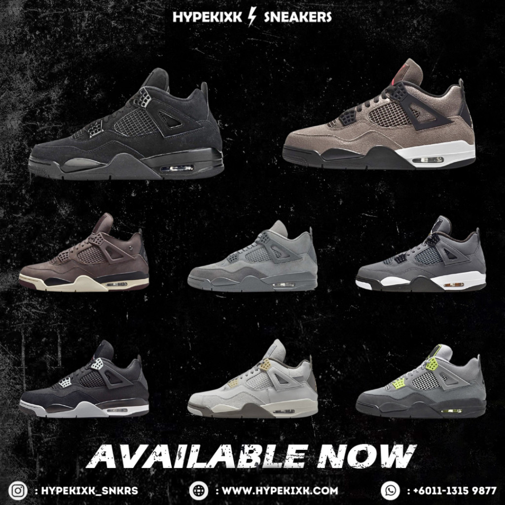 HYPEKIXK UA J 4 Retro รองเท้าผ้าใบ Unisex: Cool Grey, Black Cat, SE Black Canvas, A Ma Maniére Viole