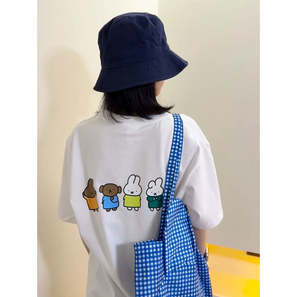 Un * qloi Miffy Pure Cotton All-Match พิมพ์เสื้อยืดแขนสั้นผู้ชายผู้หญิง45235346